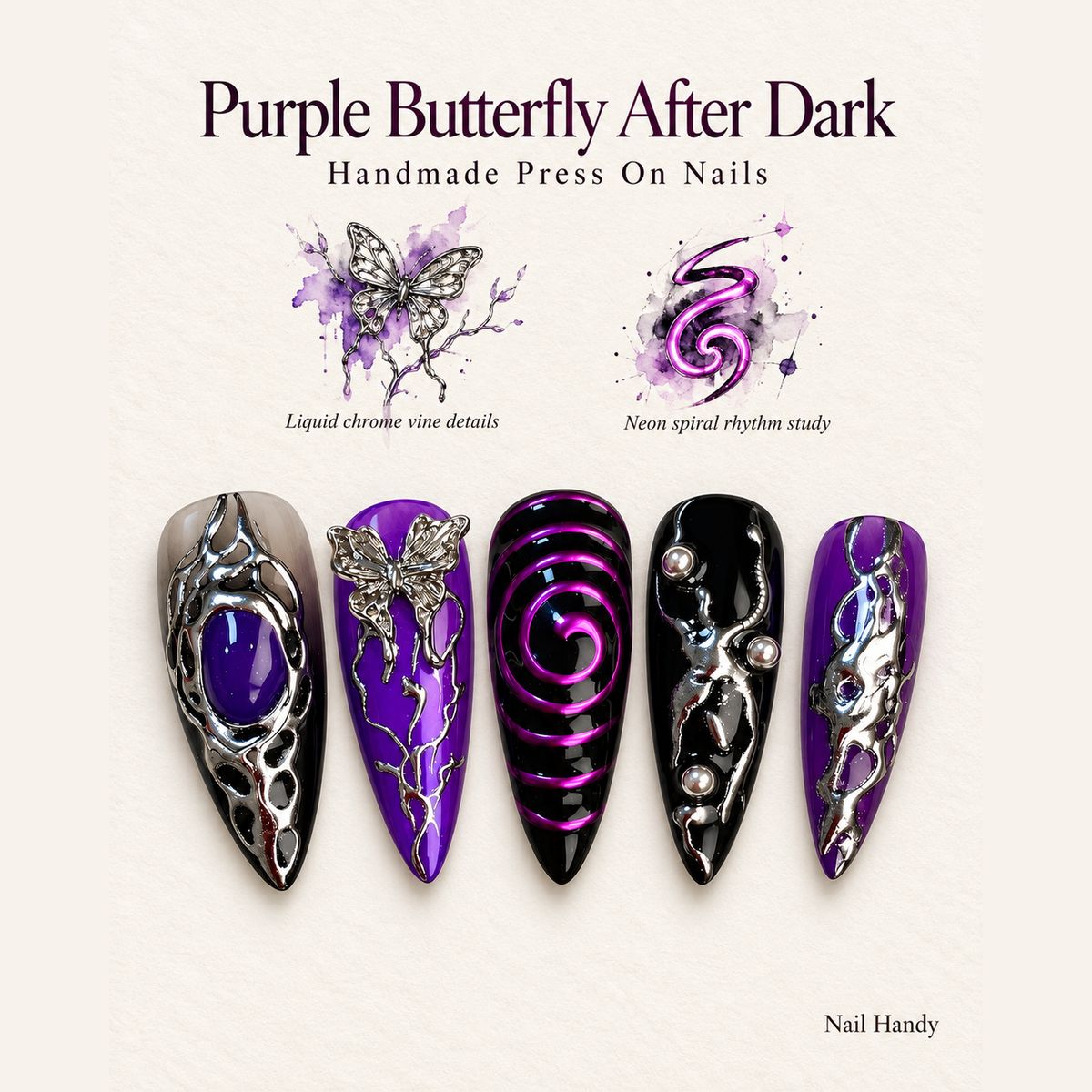 Midnight Violet Flutter Press-On Nails - press-on nail design concept and illustrated product story