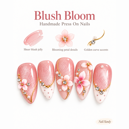 Blush Blossom Filigree Press-On Nails - press-on nail design concept and illustrated product story
