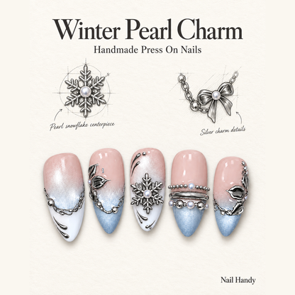 Blush Snowfall Press-On Nails with Silver Accents - press-on nail design concept and illustrated product story