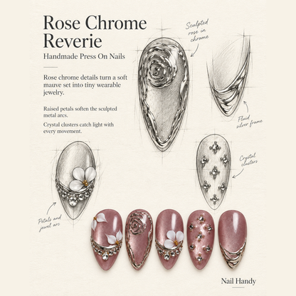 Mauve Petal Filigree Press-On Nails - press-on nail design concept and illustrated product story