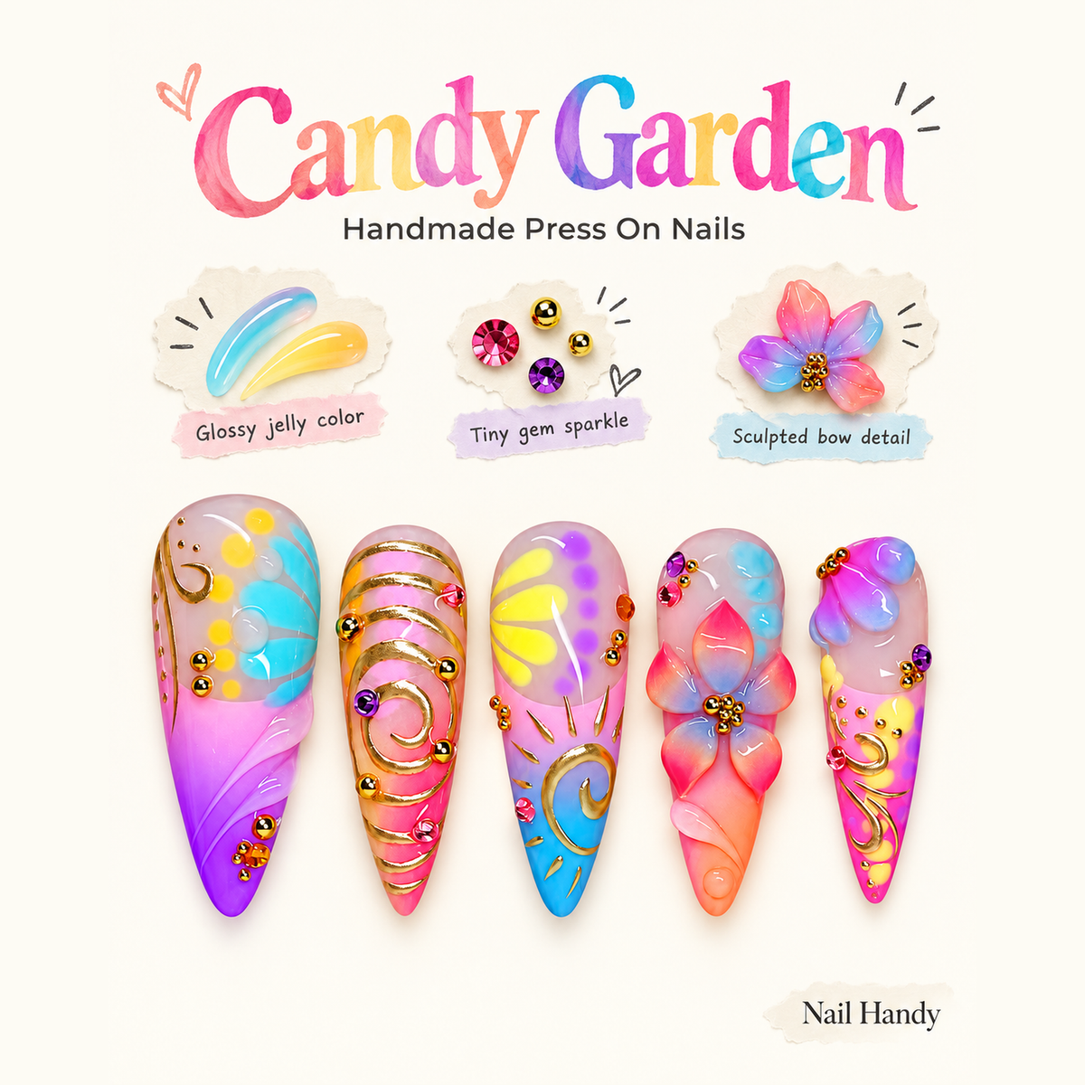 Prismatic Petal Swirl Press-On Nails - press-on nail design concept and illustrated product story