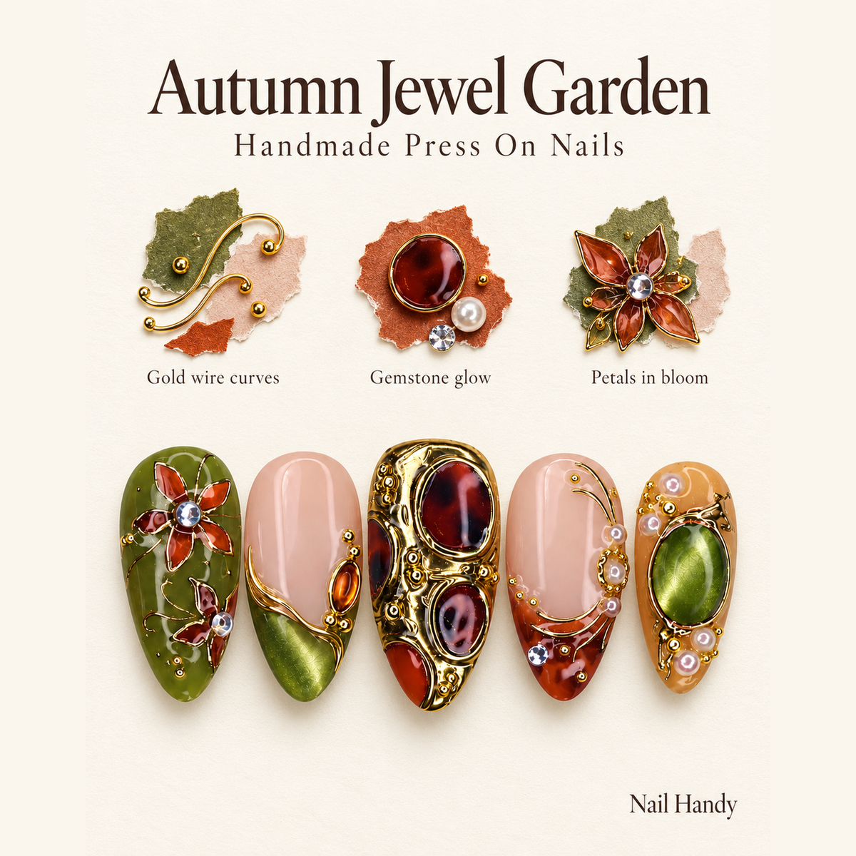 Gilded Autumn Heirloom Press-On Nails - press-on nail design concept and illustrated product story