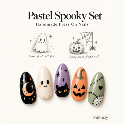 Pastel Spooky Parade Press-On Nails - press-on nail design concept and illustrated product story