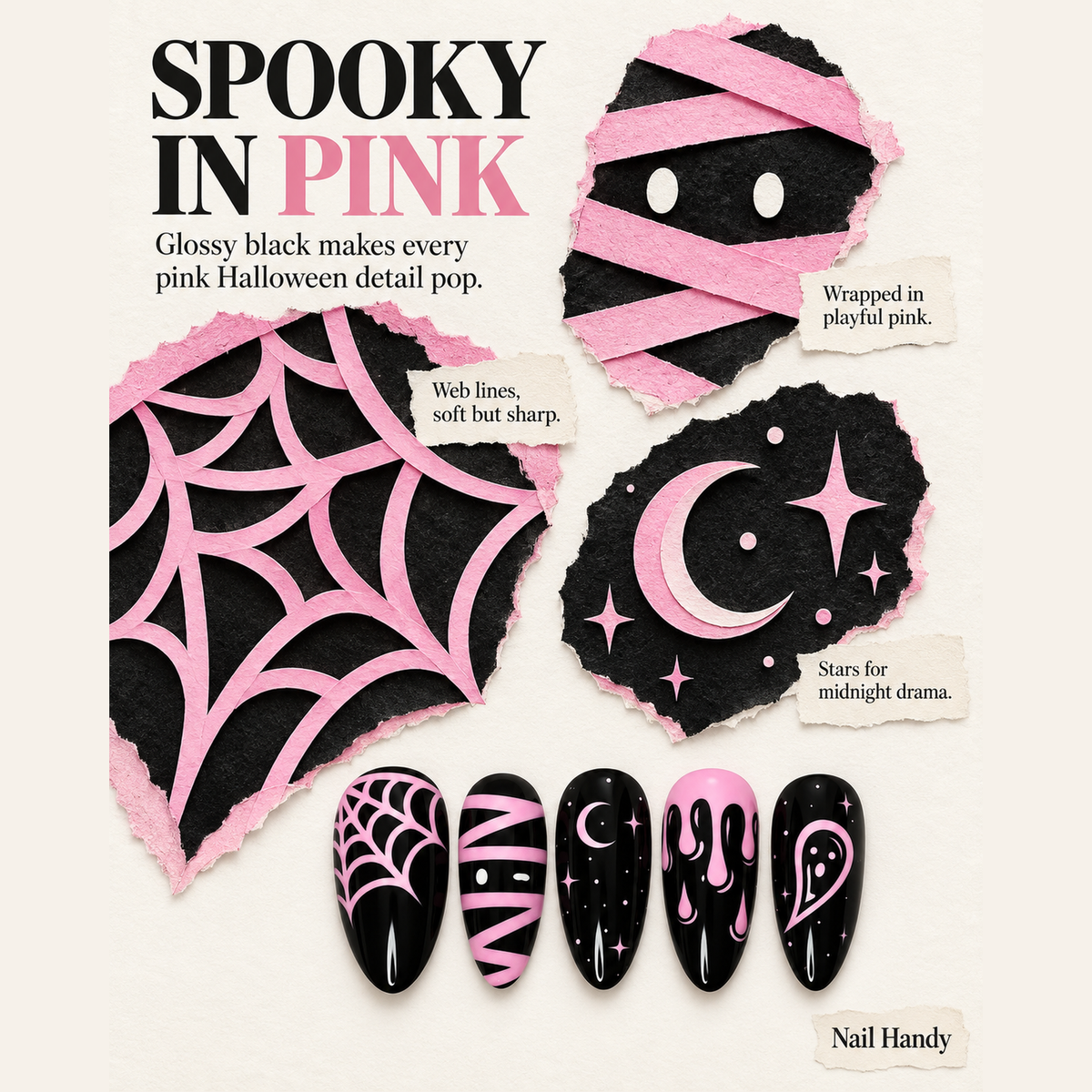Pink Midnight Web Press-On Nails for Halloween Style - press-on nail design concept and illustrated product story