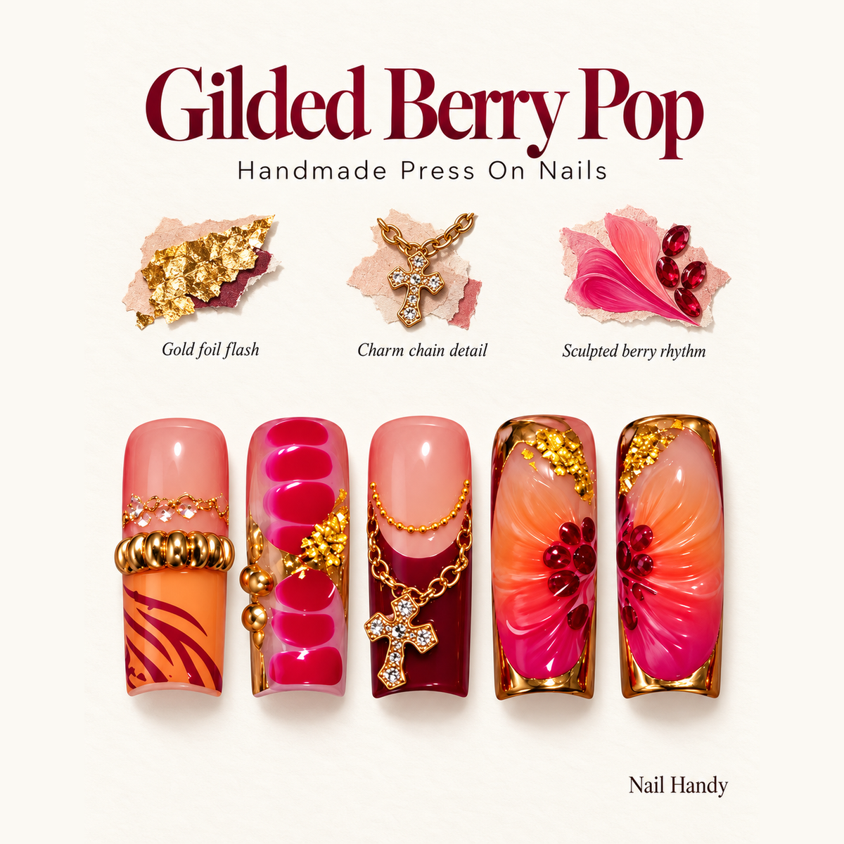 Gilded Sunset Blooms Press-On Nails - press-on nail design concept and illustrated product story