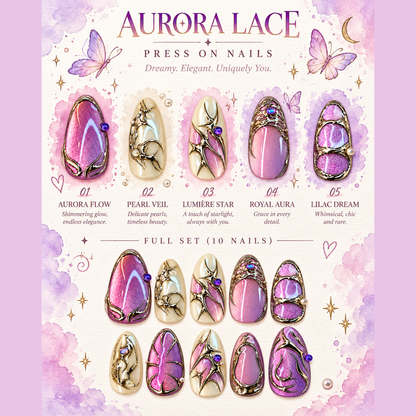 Lilac Chrome Filigree Press-On Nails - press-on nail design concept and illustrated product story