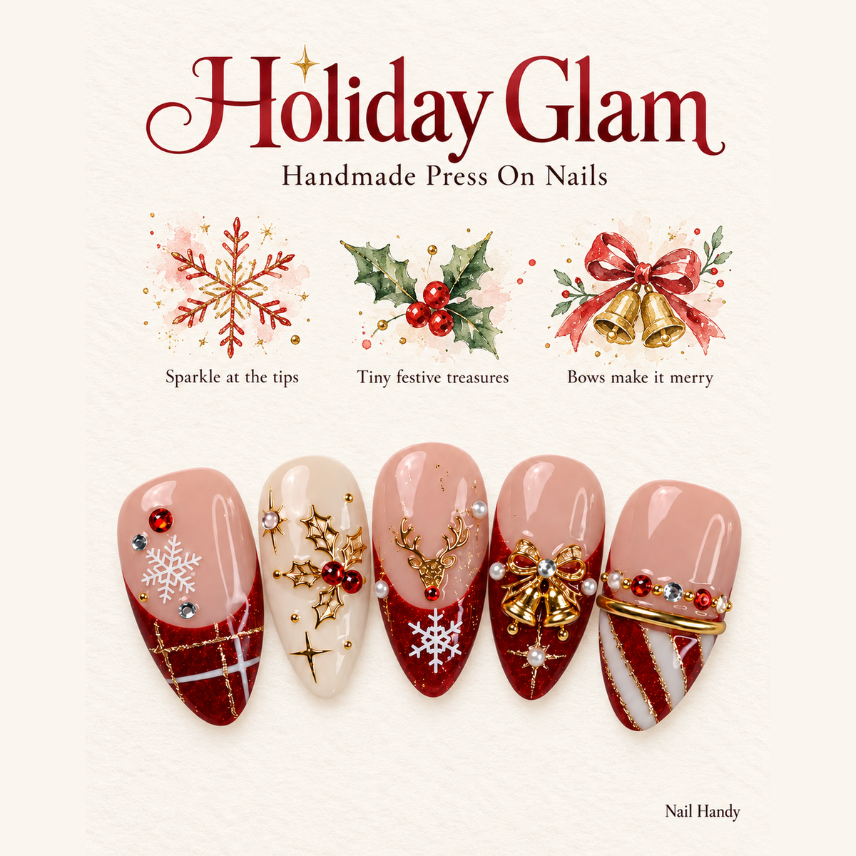 Ruby Holiday Heirloom Christmas Press-On Nails - press-on nail design concept and illustrated product story