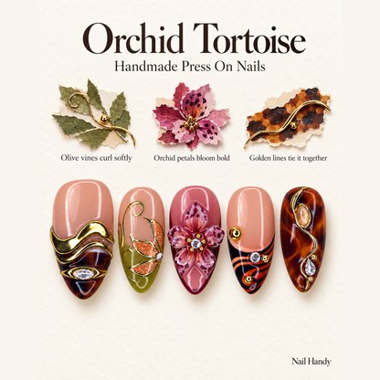 Gilded Orchid Mosaic Press-On Nails - press-on nail design concept and illustrated product story