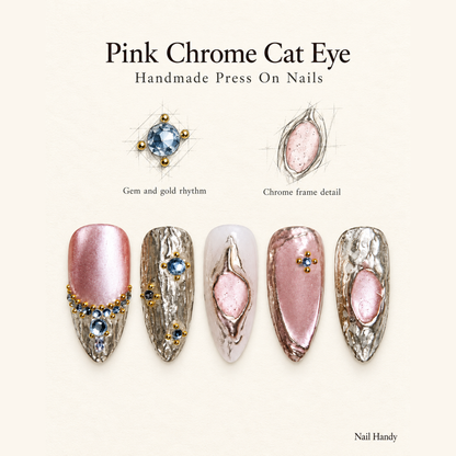 Gilded Rose Cat Eye Press-On Nails with Chrome Accents - press-on nail design concept and illustrated product story