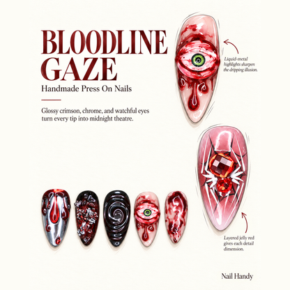 Crimson Eyeball Press-On Nails for Halloween - press-on nail design concept and illustrated product story