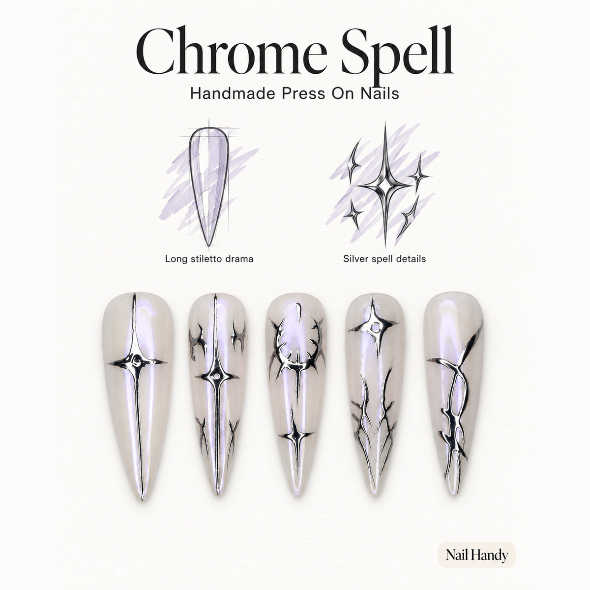 Chrome Thorn Starlight Press-On Nails - press-on nail design concept and illustrated product story