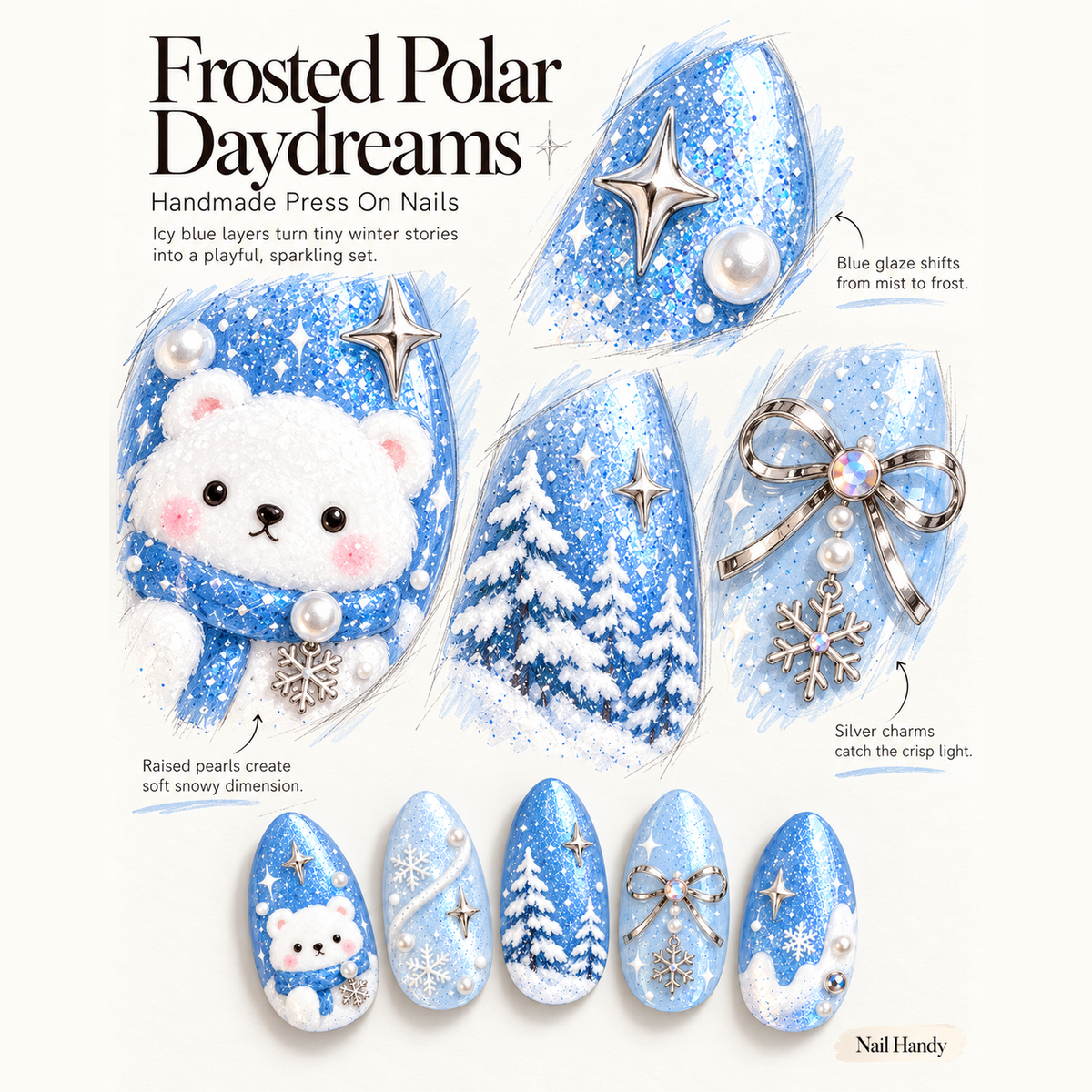 Snowbear Starlight Winter Press-On Nails - press-on nail design concept and illustrated product story