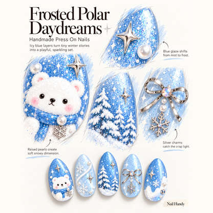 Snowbear Starlight Winter Press-On Nails - press-on nail design concept and illustrated product story