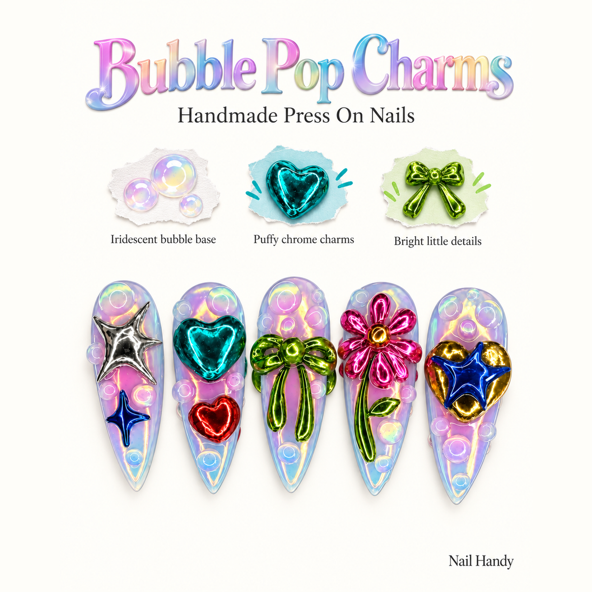 Bubble Chrome Garden Press-On Nails - press-on nail design concept and illustrated product story