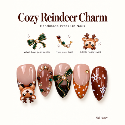 Reindeer Ribbon Christmas Press-On Nails - press-on nail design concept and illustrated product story