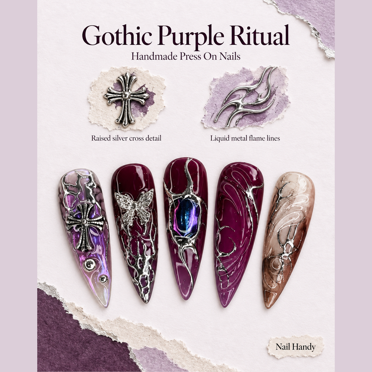 Amethyst Relic Gothic Press-On Nails - press-on nail design concept and illustrated product story