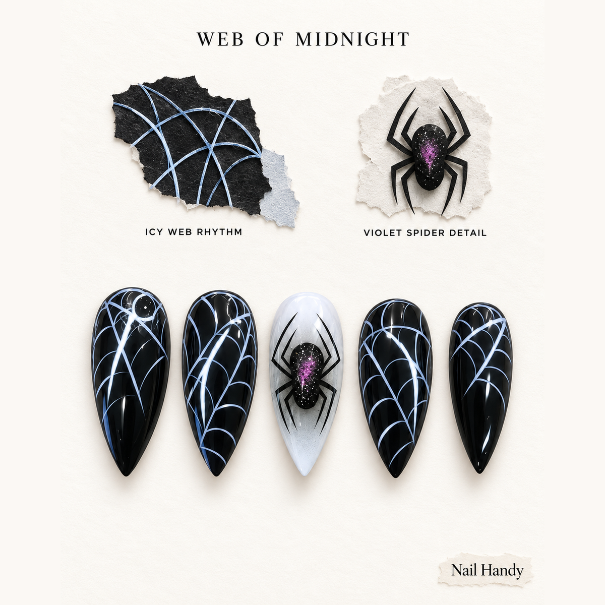 Midnight Widow Web Press-On Nails | Gothic Spider Design - press-on nail design concept and illustrated product story