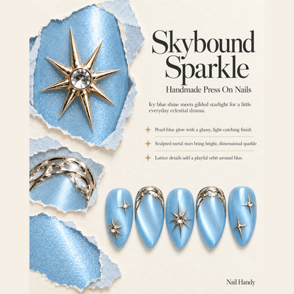 Celestial Blue Starburst Press-On Nails - press-on nail design concept and illustrated product story