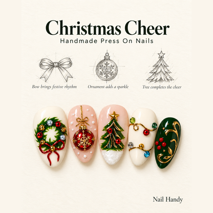 Gilded Christmas Garland Press-On Nails - press-on nail design concept and illustrated product story