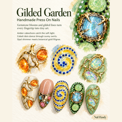 Gilded Jewel Mosaic Press-On Nails  - press-on nail design concept and illustrated product story