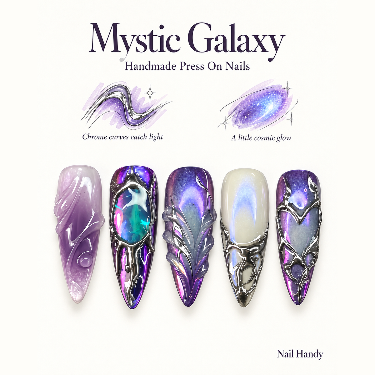 Mystic Chrome Galaxy Press-On Nails - press-on nail design concept and illustrated product story