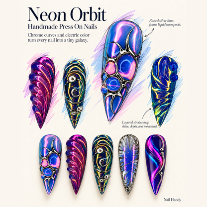 Electric Opal Filigree Press-On Nails - press-on nail design concept and illustrated product story