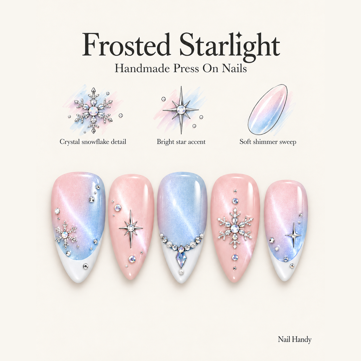 Blush Frost Constellation Press-On Nails - press-on nail design concept and illustrated product story