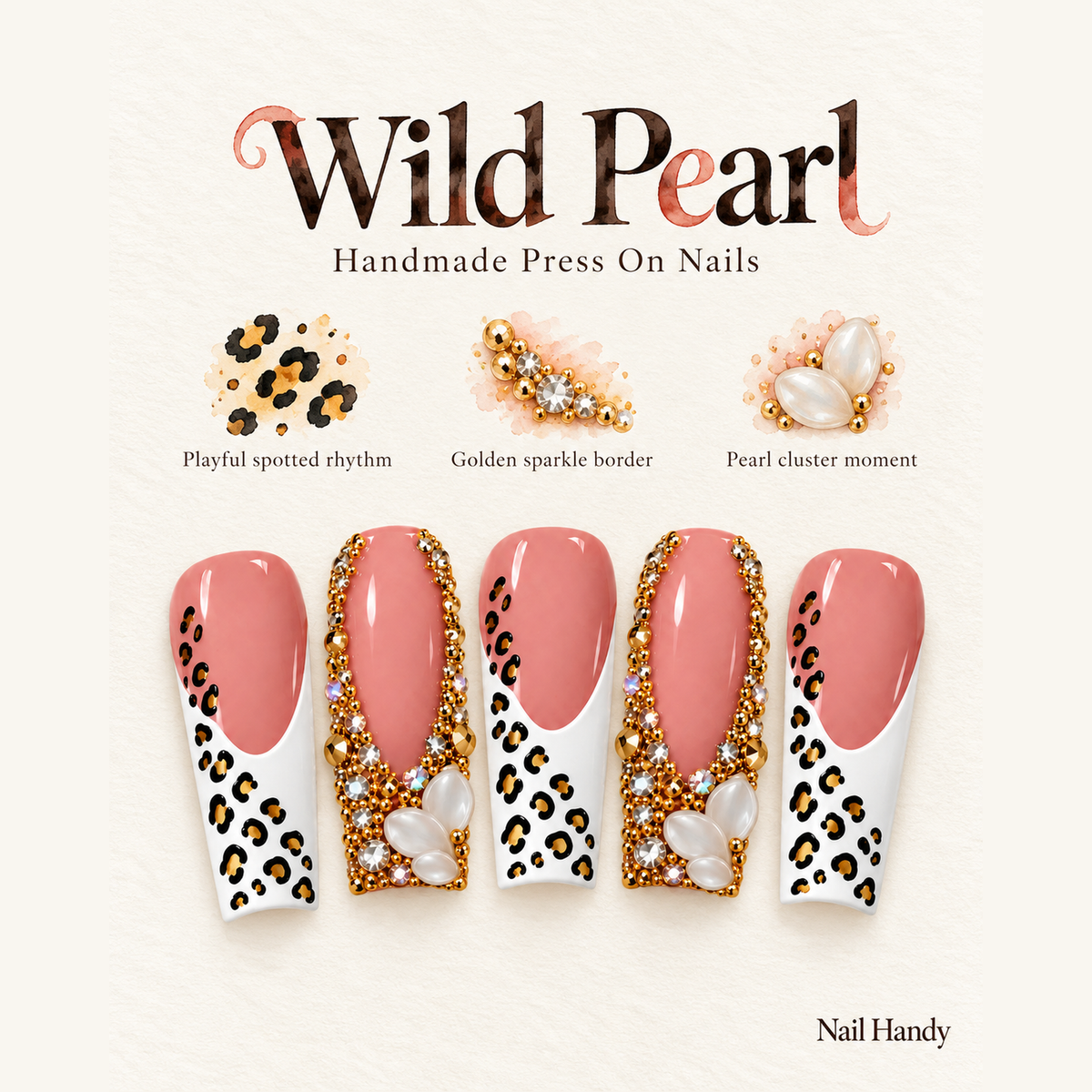 Blush Leopard Jewels Press-On Nails - press-on nail design concept and illustrated product story