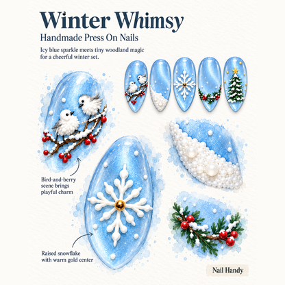 Snowbird Blue Press-On Nails – Winter Holiday Design - press-on nail design concept and illustrated product story
