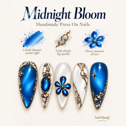 Sapphire Frost Bloom Press-On Nails - press-on nail design concept and illustrated product story