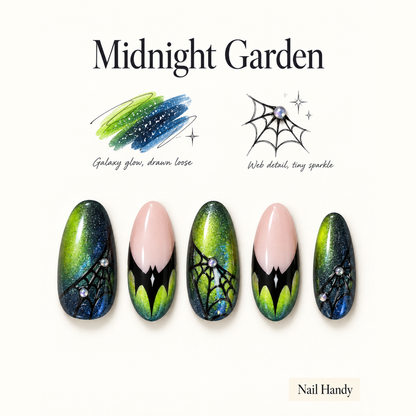 Venom Web Press-On Nails with Neon Green Web Detail - press-on nail design concept and illustrated product story