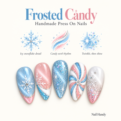 Sugar Frost Swirl Press-On Nails with Snowflakes - press-on nail design concept and illustrated product story