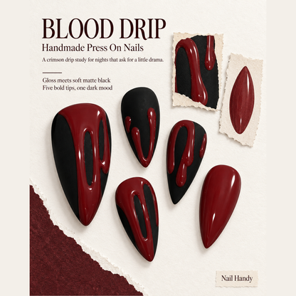 Crimson Drip Press-On Nails — Gothic Red & Black Set - press-on nail design concept and illustrated product story
