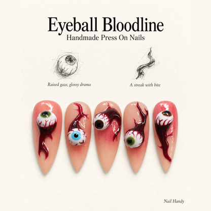 Bloodshot Gaze Press-On Nails with 3D Eyeball Art - press-on nail design concept and illustrated product story