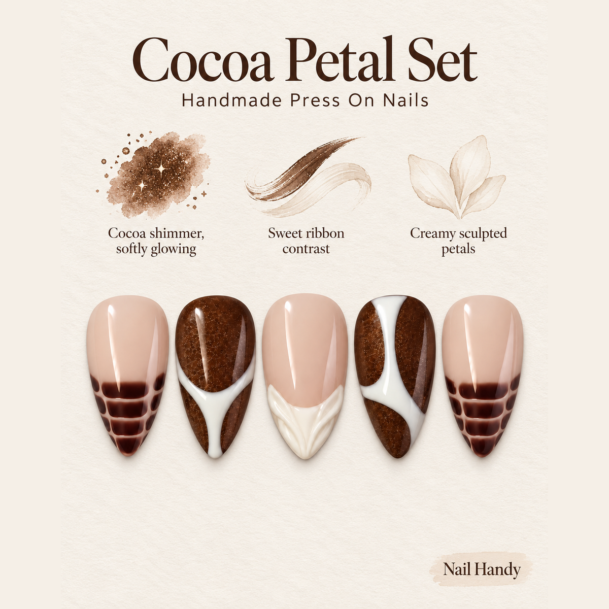 Cocoa Ivory Contours Press-On Nails - press-on nail design concept and illustrated product story