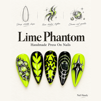 Acid Orbit Neon Green Press-On Nails - press-on nail design concept and illustrated product story