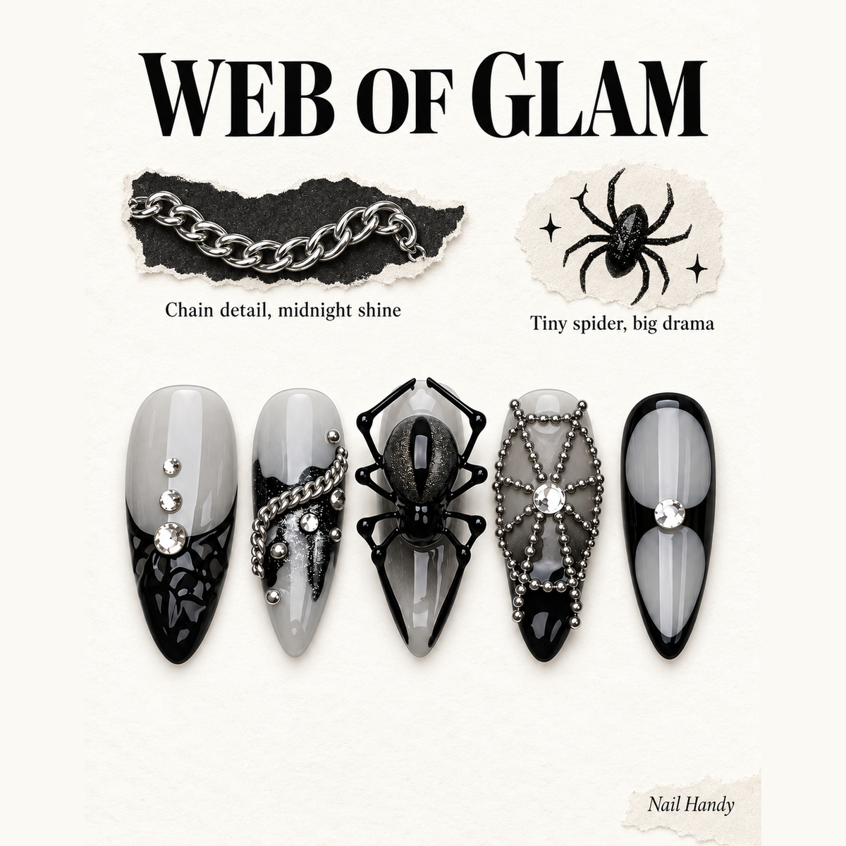Midnight Web Gothic Spider Press-On Nails - press-on nail design concept and illustrated product story