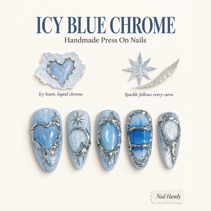 Moonlit Ice Hearts Press-On Nails with Silver-Tone Accents - press-on nail design concept and illustrated product story