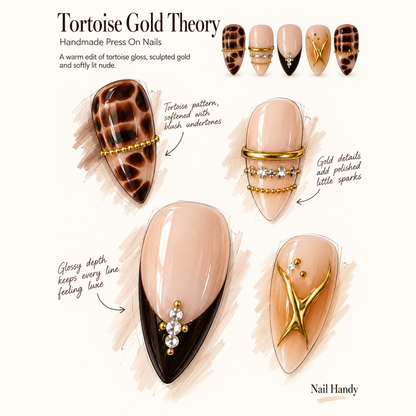 Tortoise Gilded Nude Press-On Nails - press-on nail design concept and illustrated product story