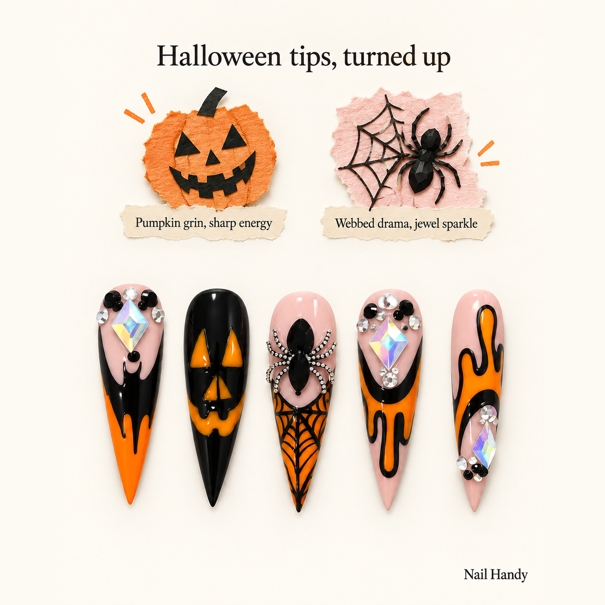 Ember Web Press-On Nails with Butterfly and Web Art - press-on nail design concept and illustrated product story