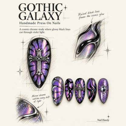 Chrome Eclipse Cross Press-On Nails - press-on nail design concept and illustrated product story