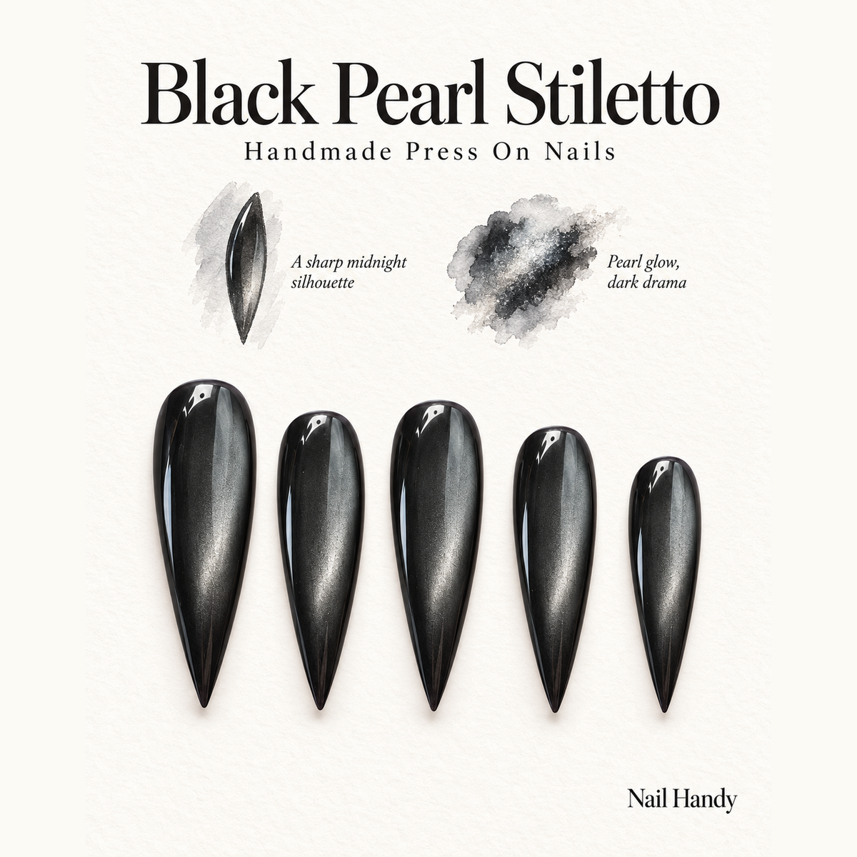 Obsidian Pearl Cat Eye Press-On Nails - press-on nail design concept and illustrated product story