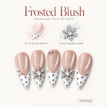 Pearl Snowfall Press-On Nails with Snowflake Accents - press-on nail design concept and illustrated product story
