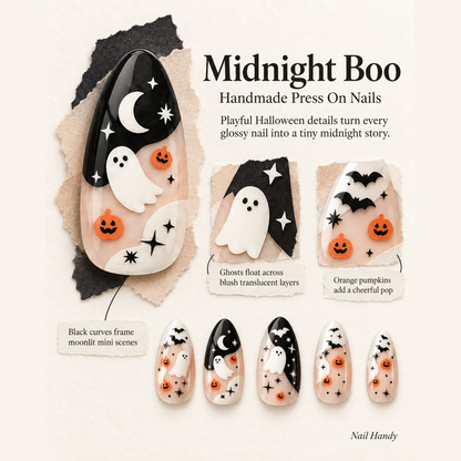 Moonlit Ghost Parade Press-On Nails - press-on nail design concept and illustrated product story