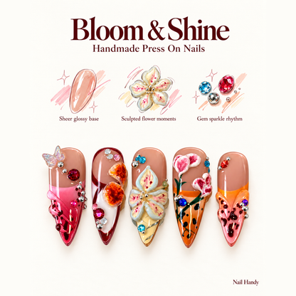 Wildflower Jewel Collage Press-On Nails - press-on nail design concept and illustrated product story