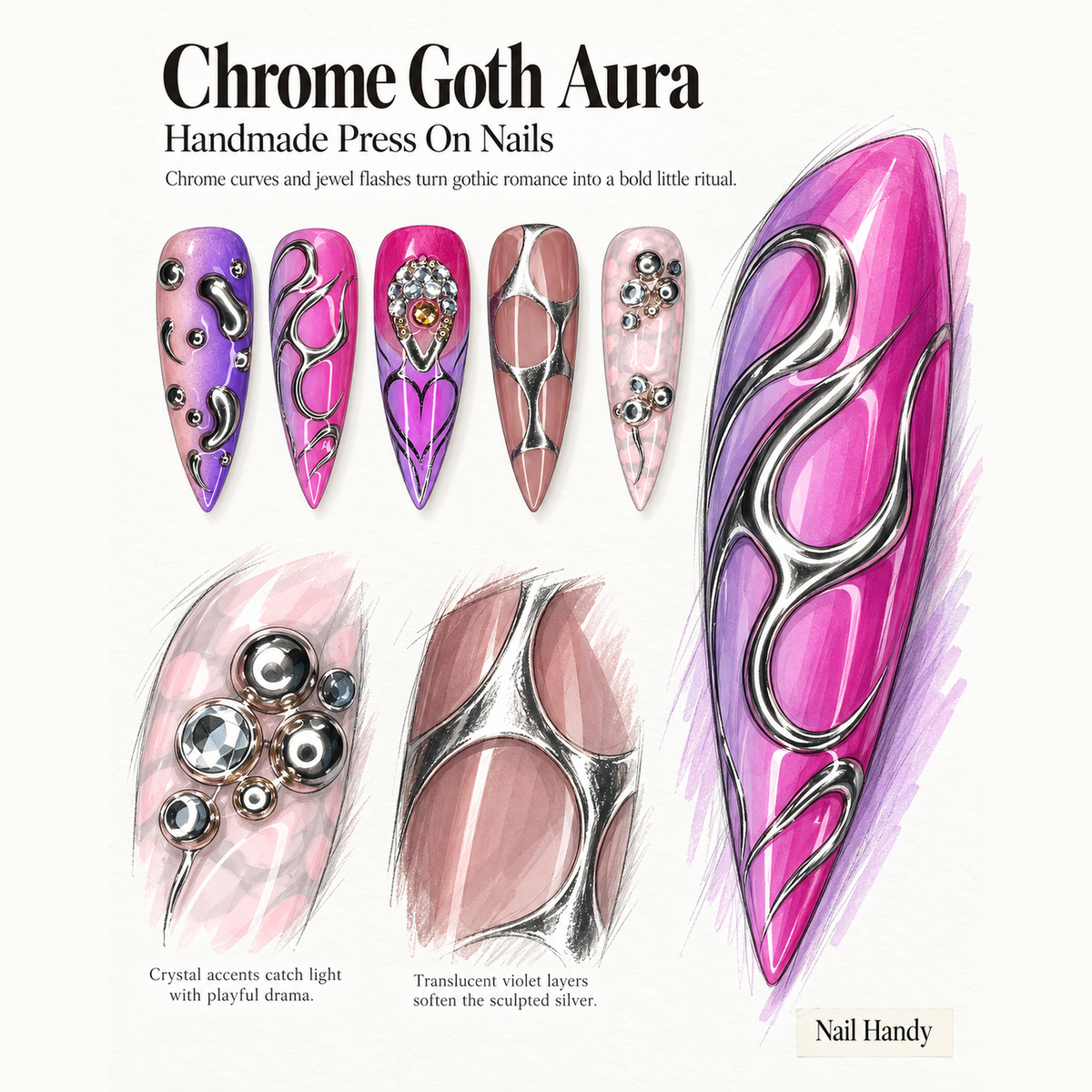 Chrome Orchid Static Press-On Nails - press-on nail design concept and illustrated product story