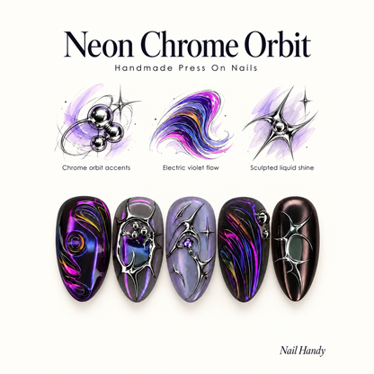 Violet Chrome Orbit Press-On Nails  - press-on nail design concept and illustrated product story