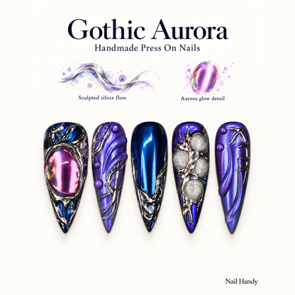 Midnight Aurora Chrome Press-On Nails - press-on nail design concept and illustrated product story