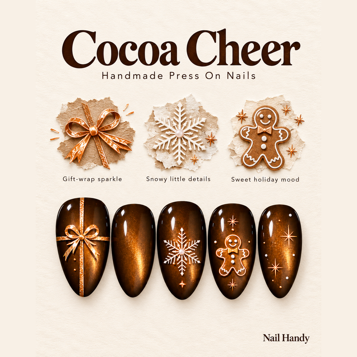 Gingerbread Amber Glow Press-On Nails - press-on nail design concept and illustrated product story