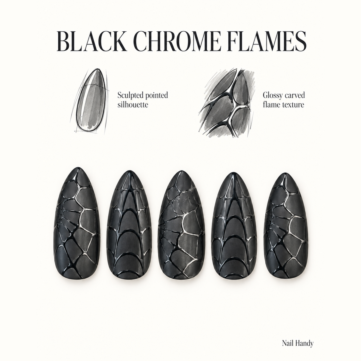 Midnight Web Press-On Nails — Black 3D Texture - press-on nail design concept and illustrated product story